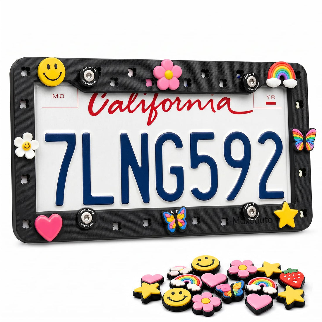 Black Makoauto DIY TPU license plate frame compatible with standard shoe charms
