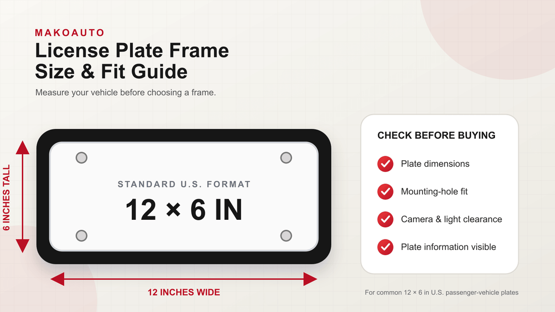Measuring a standard 12 by 6 inch US license plate and frame for vehicle fit