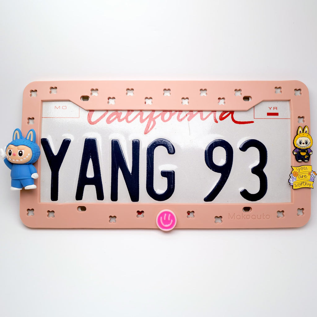 Makoauto™ Premium Pink DIY License Plate Frame & Kawaii Doll Charms Set