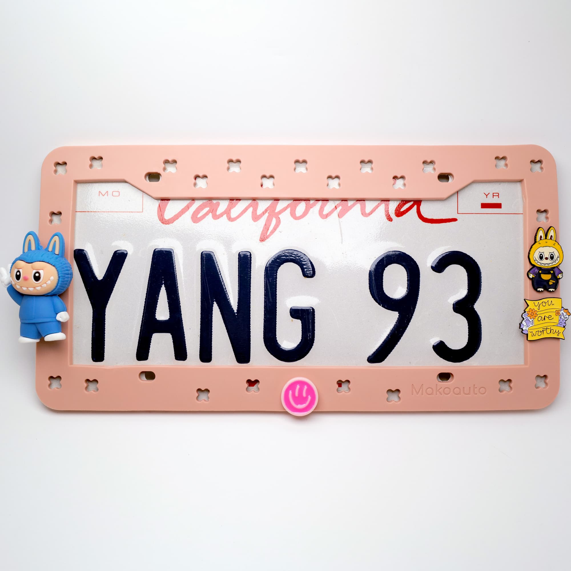 Makoauto™ Premium Pink DIY License Plate Frame & Kawaii Doll Charms Set