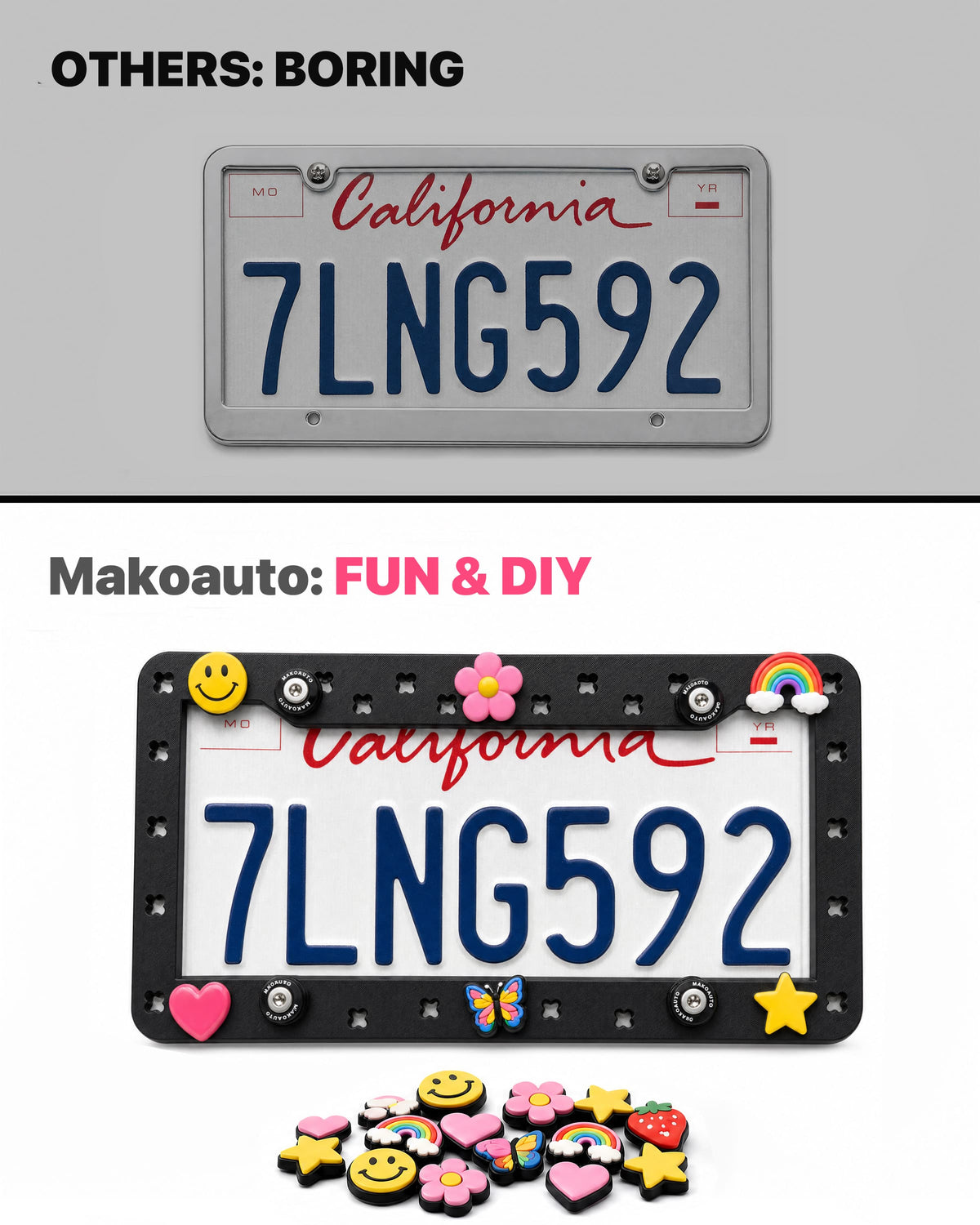 Fun black DIY license plate frame upgrading a boring traditional metal cover