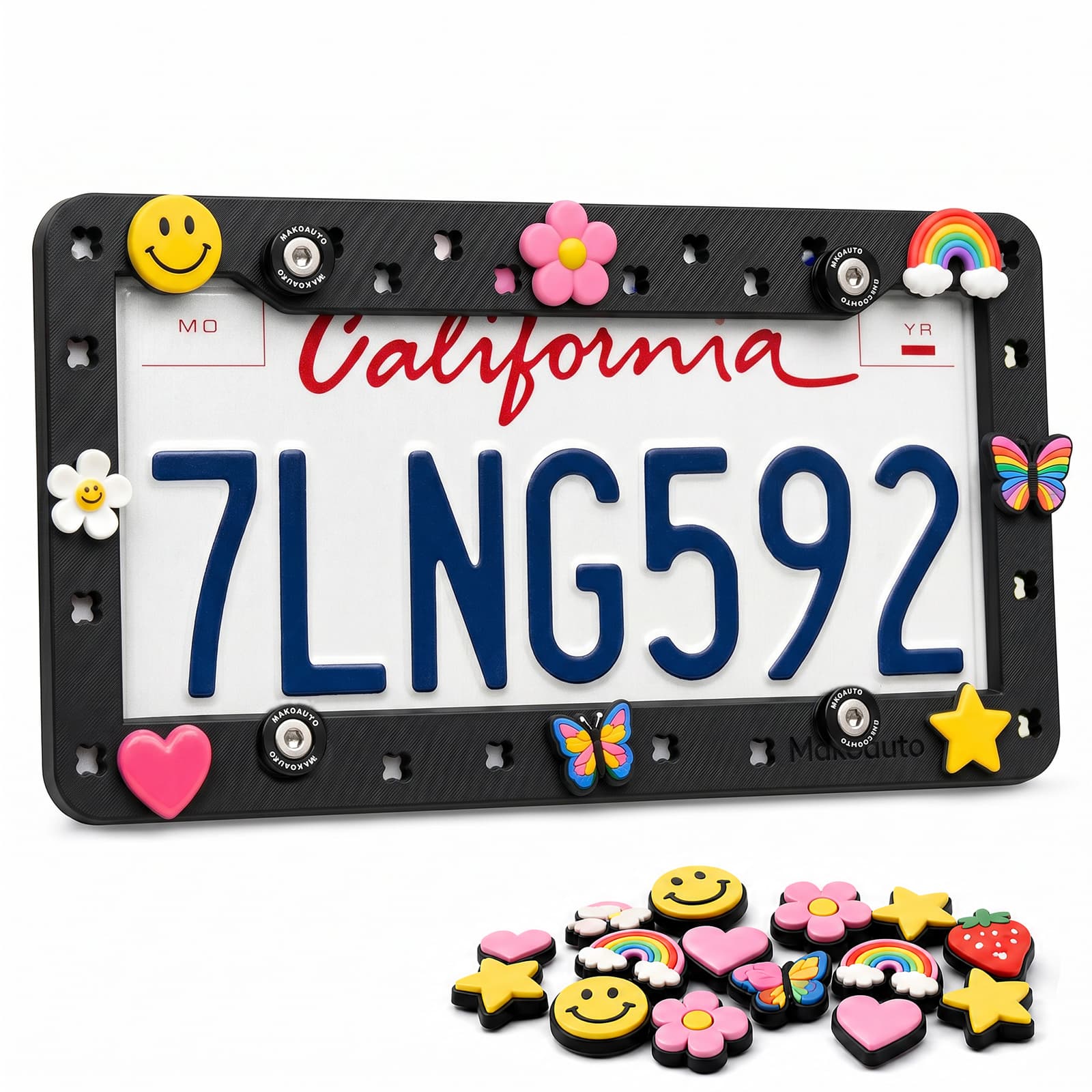 Black Makoauto DIY TPU license plate frame compatible with standard shoe charms
