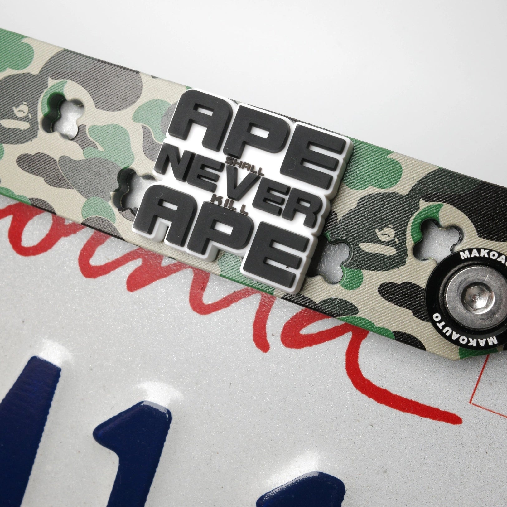 Close up of the stainless steel hex screw hardware kit included with the green camo frame