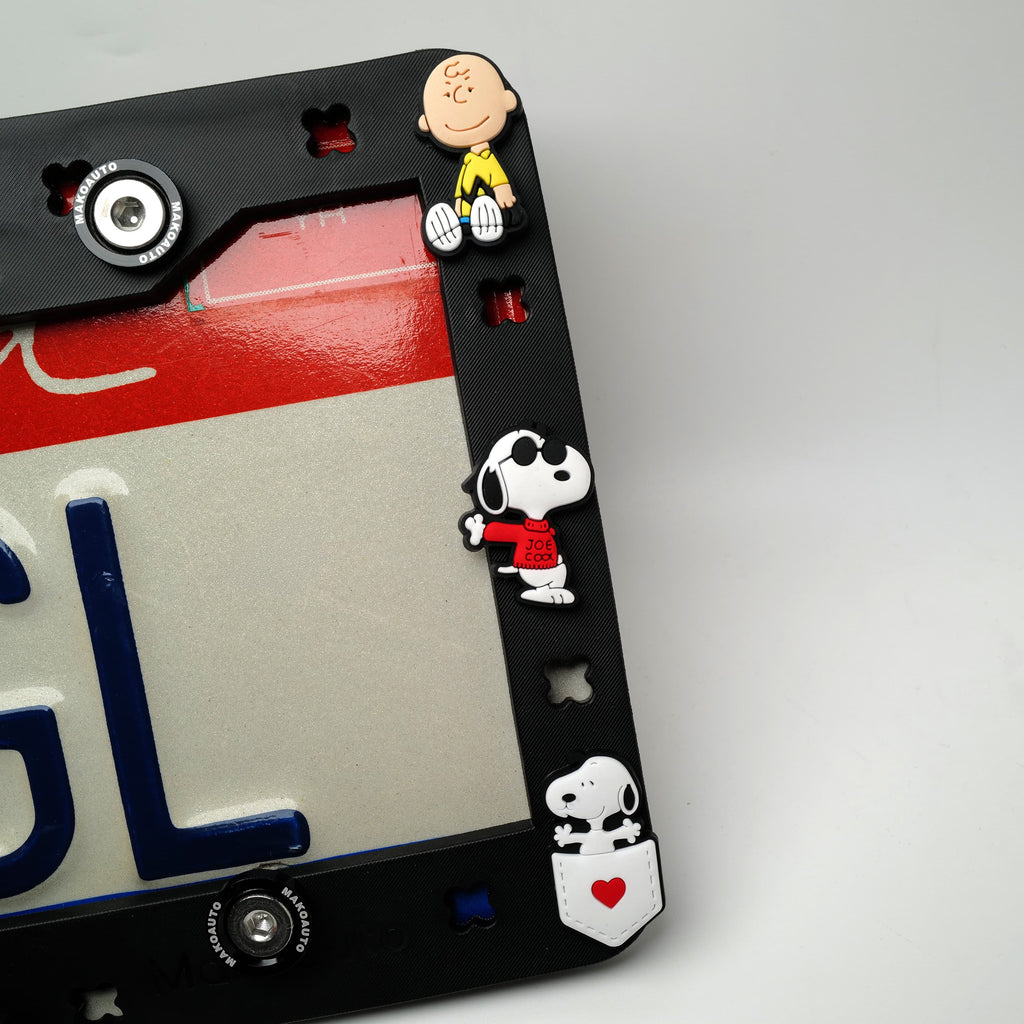 Makoauto™ Patented DIY License Plate Frame Bundle - Customizable Matte Black TPU Kit with 8 Themed 3D Charm Sets