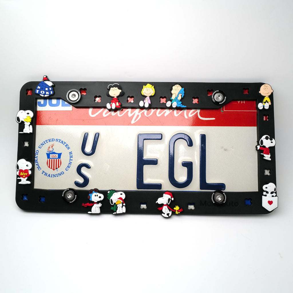 Makoauto™ Patented DIY License Plate Frame Bundle - Customizable Matte Black TPU Kit with 8 Themed 3D Charm Sets